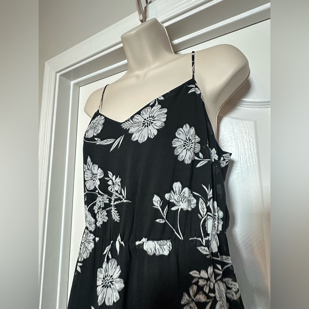J. Crew Mercantile Black & White Floral Tiered Hem Tank Top Maxi Dress Size 6 - Picture 5 of 12